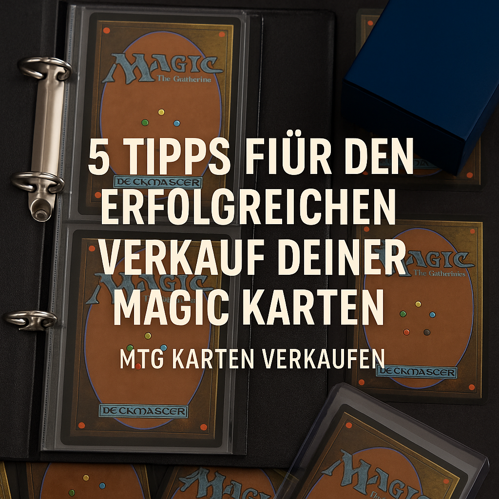Titelbild für Ratgeber „Magic Karten verkaufen – 5 Tipps“ mit Magic the Gathering Karten im Hintergrund